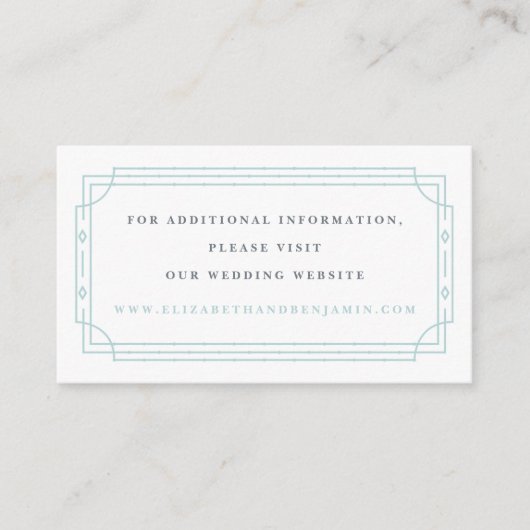 Moderne Art Deco Pastel Mint Aqua Bruiloft Website Informatiekaartje (Voorkant)
