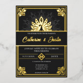 Moderne Art Deco Peacock Bruiloft Goud Folie Uitnodiging (Voorkant)