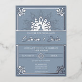 Moderne Art Deco Peacock Bruiloft Zilver Folie Uitnodiging (Voorkant)