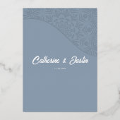 Moderne Art Deco Peacock Bruiloft Zilver Folie Uitnodiging (Achterkant)