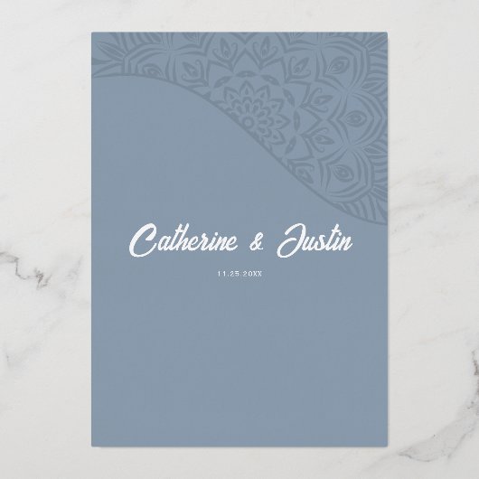 Moderne Art Deco Peacock Bruiloft Zilver Folie Uitnodiging (Achterkant)