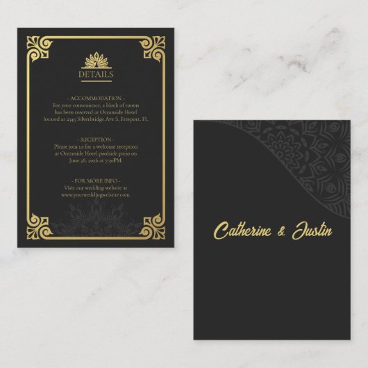 Moderne Art Deco Peacock Goud en Zwart Details Informatiekaartje (Voorkant / Achterkant)