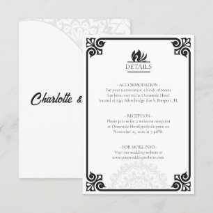 Moderne Art Deco Swan Zwart-wit Details Informatiekaartje