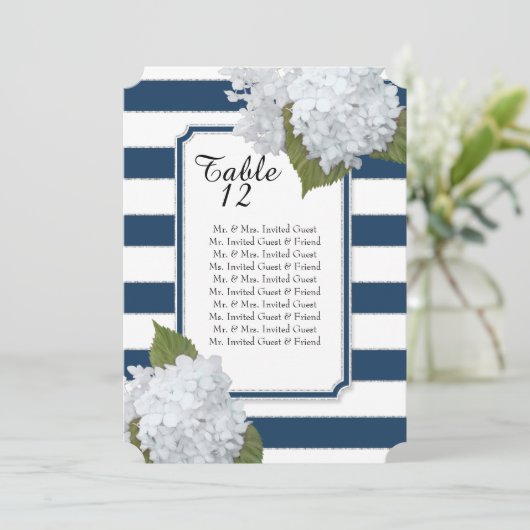 Moderne Art Deco White Hydrangeas Table Seating Kaart (Staand voorkant)
