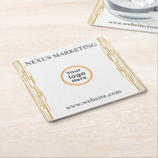 Moderne Art Deco Witte Gouden Bedrijfslogo Papier Vierkante Kartonnen Onderzetter