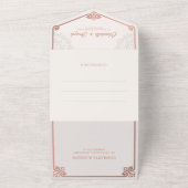 Moderne Art Deco Zwaan Blush Roos Roze Bruiloft All In One Uitnodiging (Buitenkant)