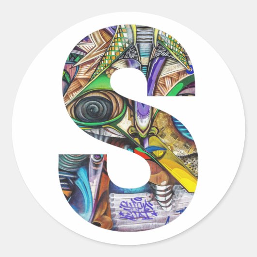 Moderne Art Graffiti Monogram Initiaal Letter S Ronde Sticker (Voorkant)