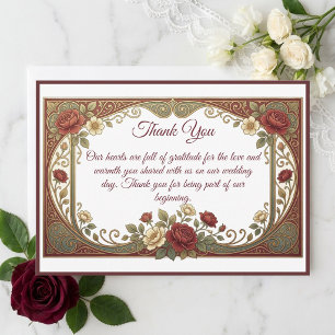 Moderne Art Nouveau Goud Bourgondië Bloemen Bruilo Bedankkaart