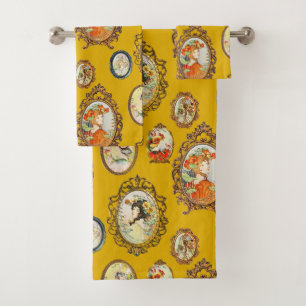 Moderne Art Nouveau Meisjes Bloemen Geel Bad Handdoek