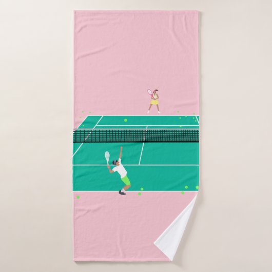 Moderne Art Tennis Match Player roze Groen Badhanddoek (Badhanddoek)