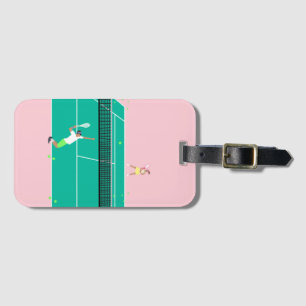 Moderne Art Tennis Match Player roze Groen Bagagelabel