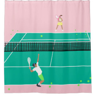 Moderne Art Tennis Match Player roze Groen Douchegordijn