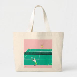 Moderne Art Tennis Match Player roze Groen Grote Tote Bag