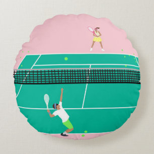 Moderne Art Tennis Match Player roze Groen Rond Kussen