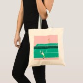 Moderne Art Tennis Match Player roze Groen Tote Bag (Voorkant (product))