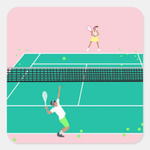 Moderne Art Tennis Match Player roze Groen Vierkante Sticker