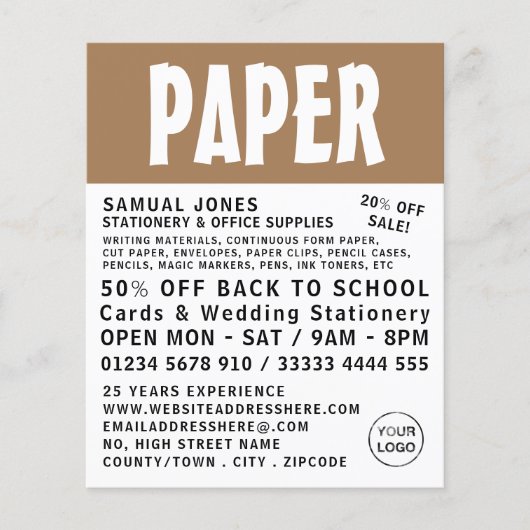 Moderne artikelen, papier en kantoorbenodigdheden flyer (Voorkant)