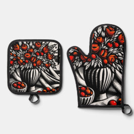 Moderne artistieke bloemen bij het raam schilderen ovenwant & pannenlap set