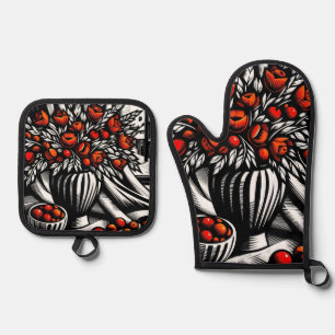 Moderne artistieke bloemen bij het raam schilderen ovenwant & pannenlap set