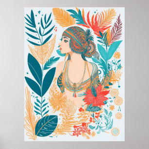Moderne artistieke Boho Feathers Vrouw AI Art Poster