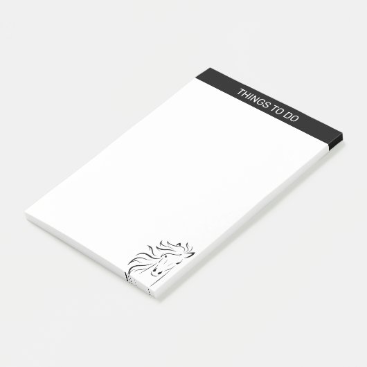 Moderne artistieke paardensilhouet in zwart-wit post-it® notes (Schuin)