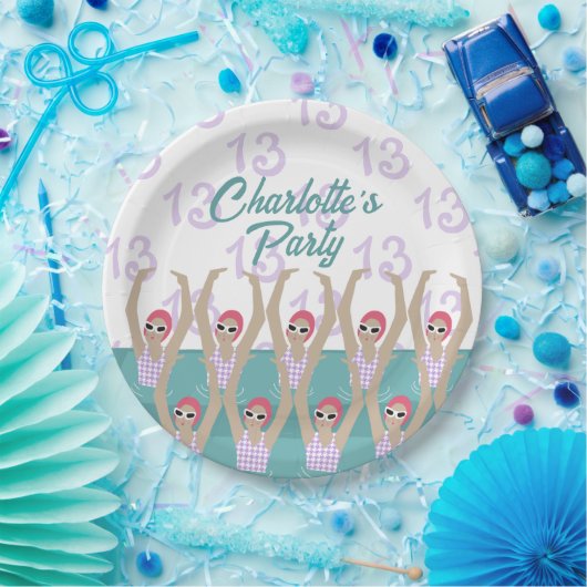 Moderne artistieke zwemmers 13e verjaardag papieren bordje (Feest)