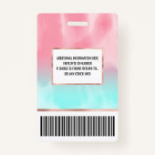 Moderne Artsy Pink Aqua Waterverf Gradiënt Badge (Achterkant)