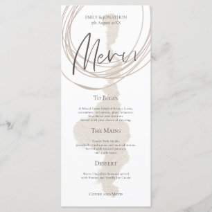 Moderne Arty Circulaire Lijnen Vorm Beige Bruiloft Menu