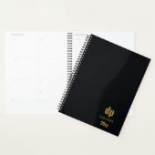 Moderne aspect cuir noir et monogramme doré (Devant avec enveloppe)
