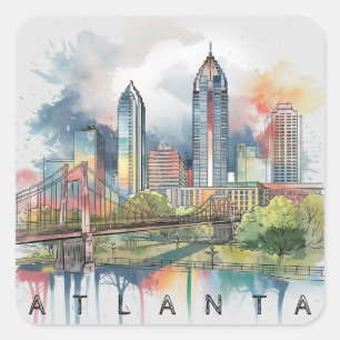 Moderne Atlanta Georgia gestileerd waterverf Vierkante Sticker