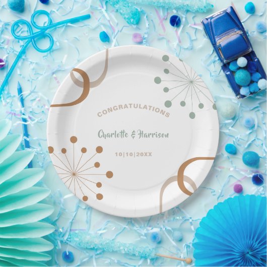 Moderne atoomstartbruiloft midden eeuw papieren bordje (Feest)