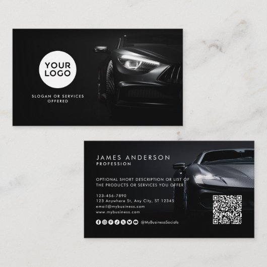 Moderne Auto/Auto Logo QR Code & Social Media Visitekaartje (Voorkant / Achterkant)