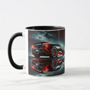Moderne auto-illustratie op zwarte koffie Mok