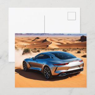 Moderne auto in de woestijn briefkaart