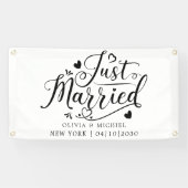 Moderne avec coeur juste marié bannière voiture (Horizontal)