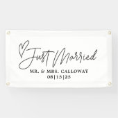 Moderne avec coeur juste marié bannière voiture (Horizontal)