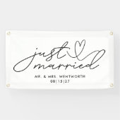 Moderne avec coeur juste marié bannière voiture (Horizontal)