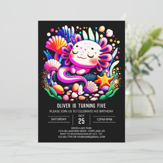 Moderne Axolotl digitale verjaardag viering Kaart (Staand voorkant)