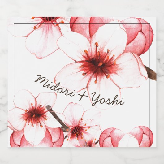 Moderne Aziatische kersenbloesem bruiloft toast Sparkling Wijnetiket (Enkel label)