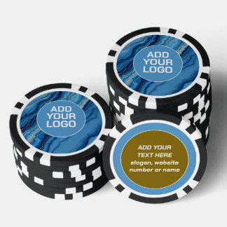 Moderne Azure Blauwe Goud Marmer Collectie Poker Chips