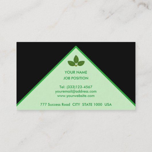 Moderne baai leest op groen en zwart visitekaartje (Achterkant)