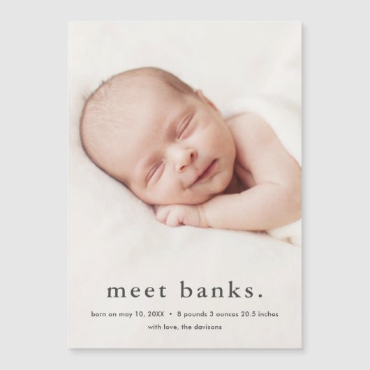 Moderne Baby 3 Foto Geboorteaankondiging Magnetische Uitnodiging (Voorkant)