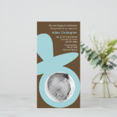 Moderne baby aankondiging - Blauwe fopspeen (Staand voorkant)