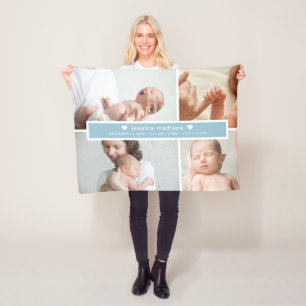 Moderne baby blauwe geboorte statistieken foto's fleece deken