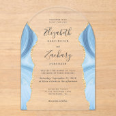 Moderne Baby Blue Gold Agaat Wedding Arch Acryl Uitnodigingen (Voorkant)