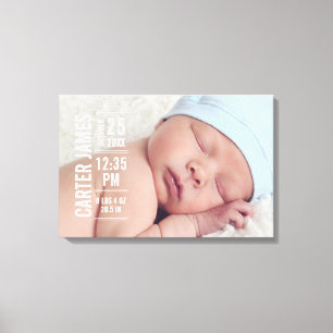 Moderne Baby Boy Foto Geboorte Statistieken Canvas Afdruk