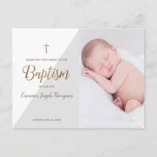 Moderne Baby Boy Grijs Foto doop Dank u Briefkaart
