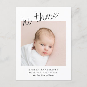 Moderne Baby Foto Casual script Hi Daar Birth Aankondigingskaart