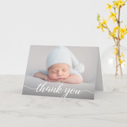 Moderne Baby Foto Stats Dank u Aangepast script Kaart (Gele Bloem)