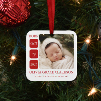 Moderne Baby Geboorte Stats Foto Kerst Ornament